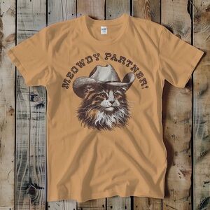 Meowdy Partner Cat Graphic T-Shirt - Tan